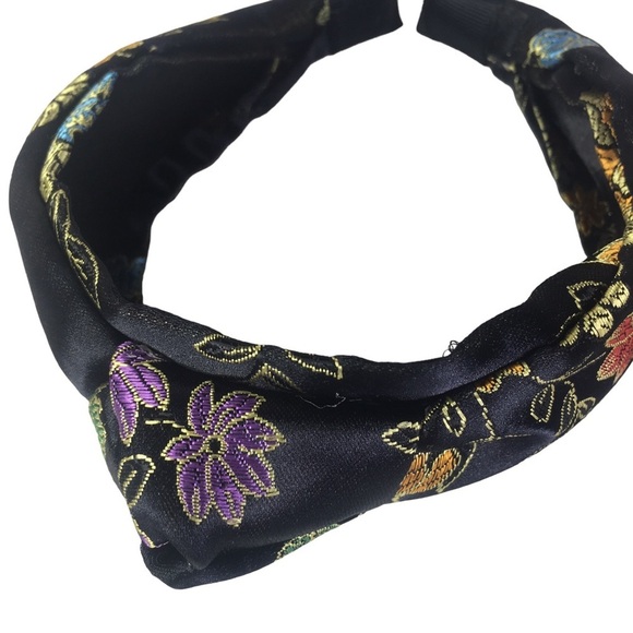 Free People Accessories - New Free People Headband Black Satin Floral Hard-band